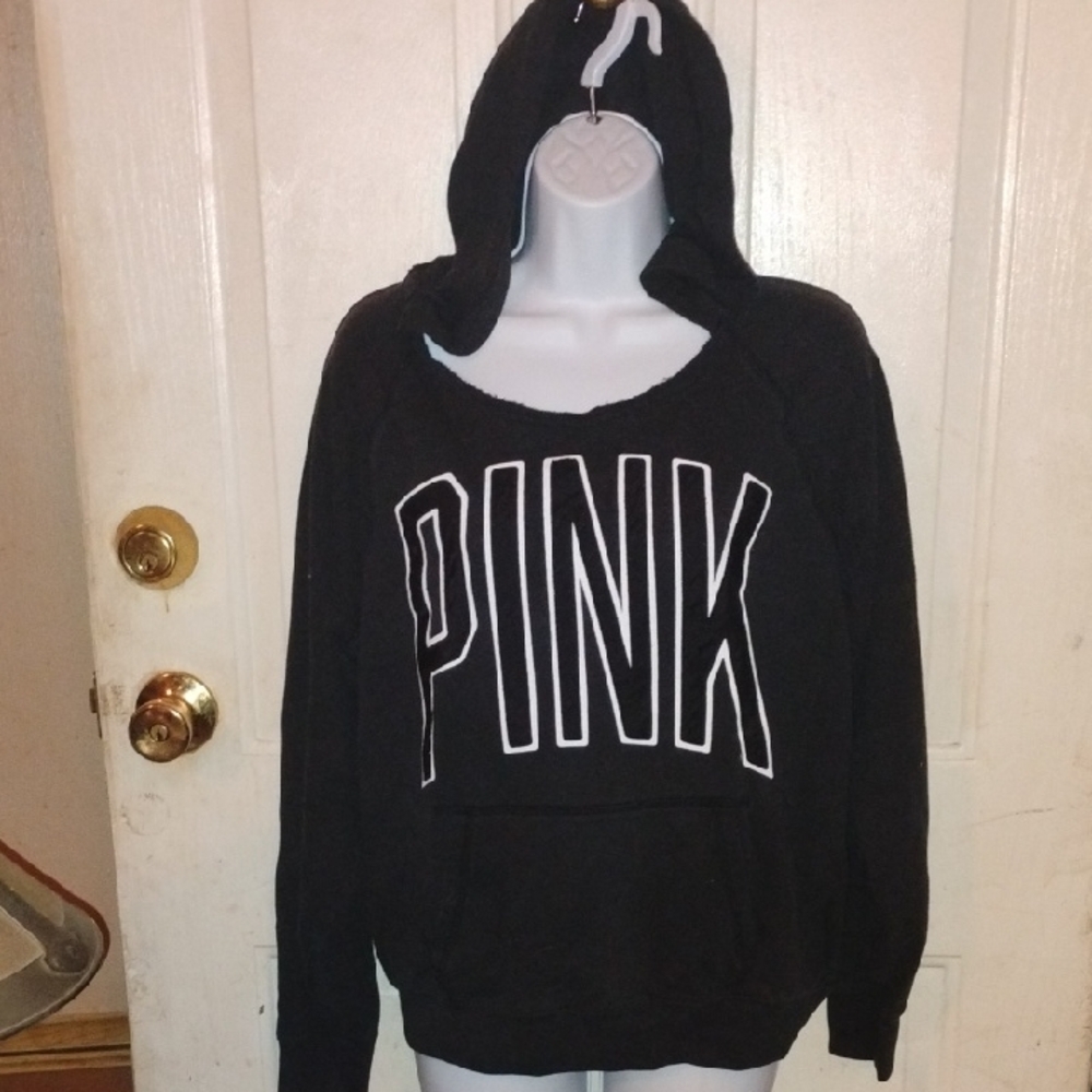 PINK Victoria's Secret Black Sweatshirt with White Lettering